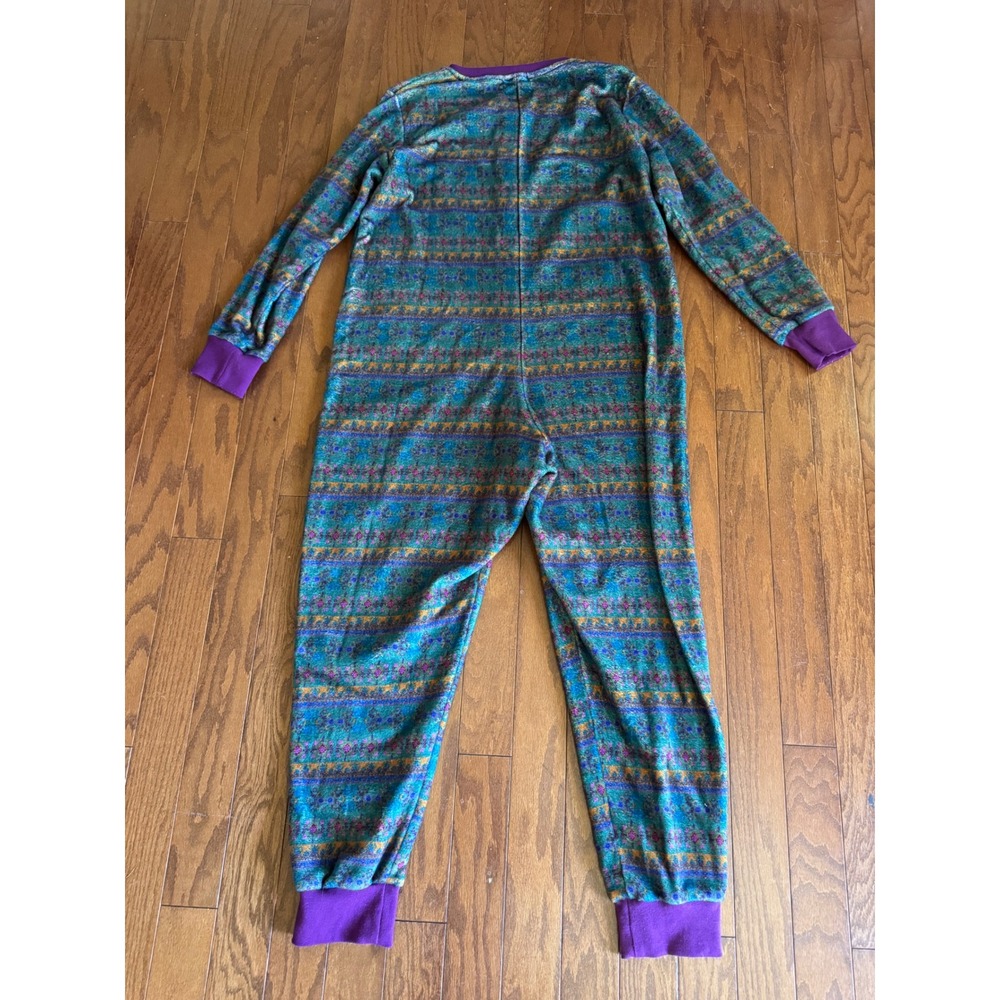 Natural Life Women Teal Purple Floral Fleece One Piece Sleepwear Jumpsuit L/XL - Picture 8 of 9